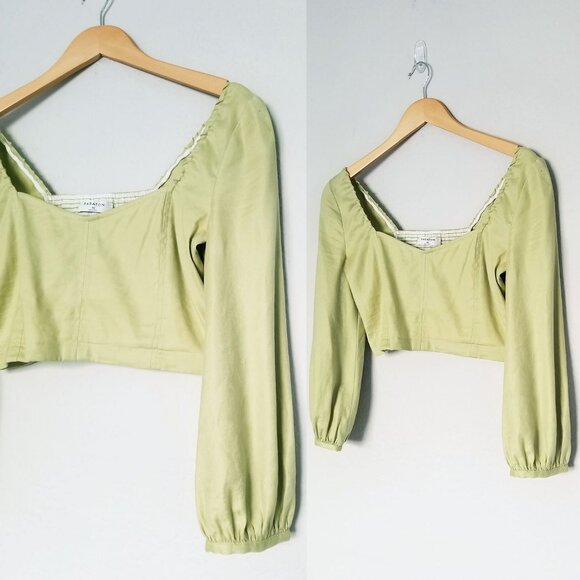 Babaton Aritzia Hadwyn Sweetheart Cropped Smocked Blouse Top Pistachio Green XS - Picture 10 of 14